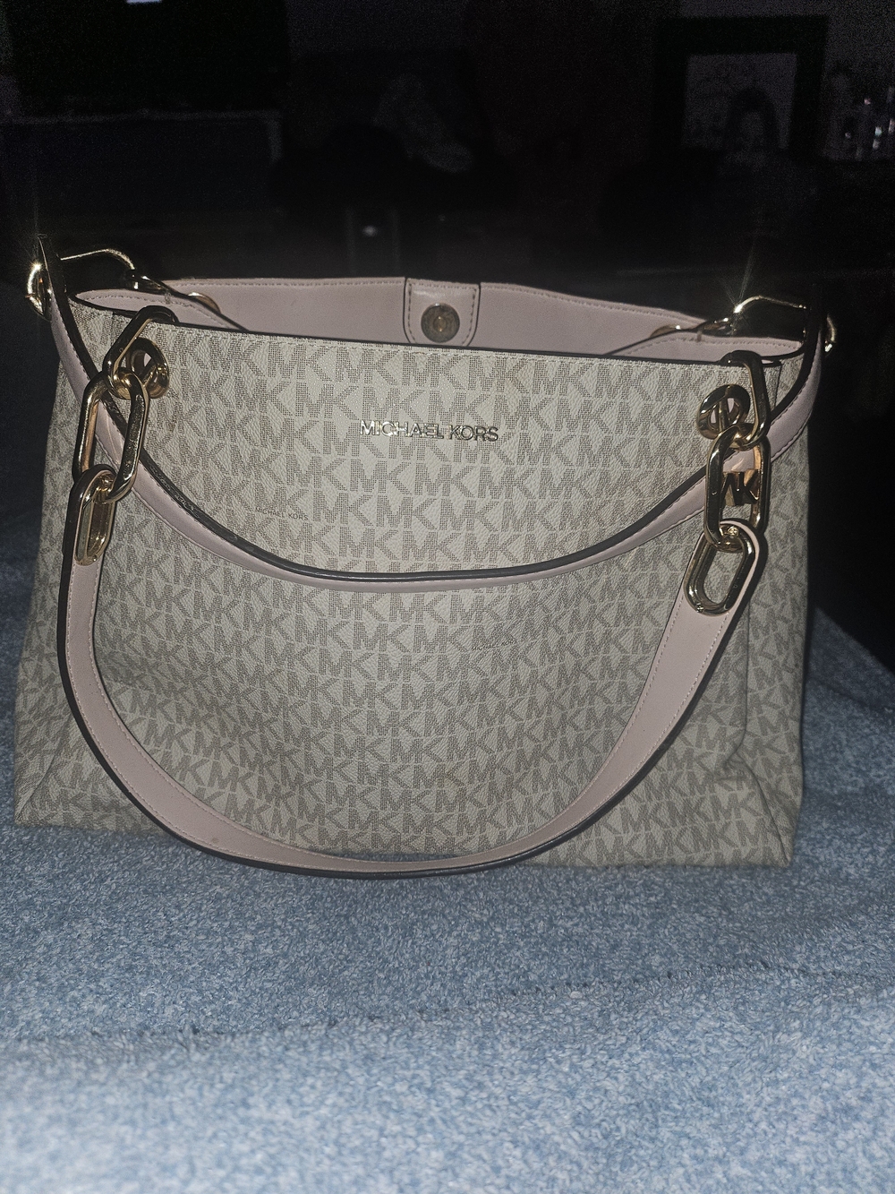 Michael Kors Beige and Pink Logo-Print Shoulder Bag